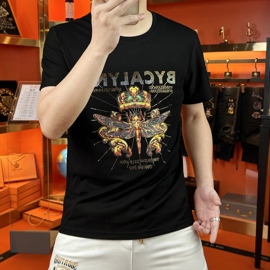 2025夏季新款男士短袖时尚百搭潮流蜻蜓休闲修身圆领个性半袖