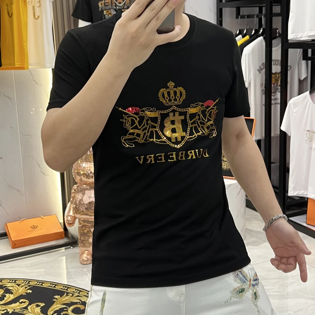 2025夏季新款时尚男士短袖T恤圆领短袖潮流休闲高品质修身半袖t恤