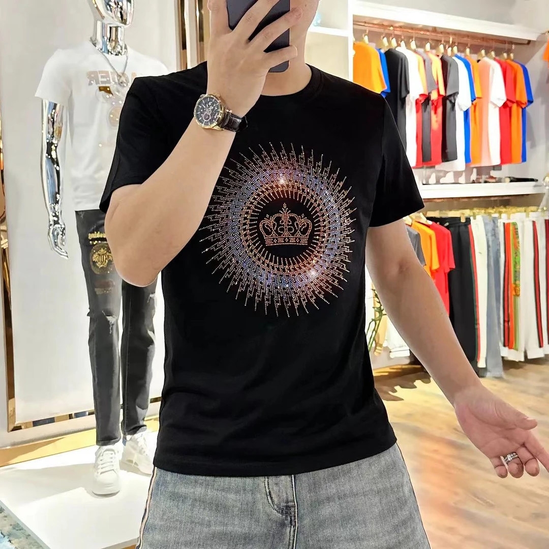 2025夏季新款潮流男士休闲短袖T恤时尚百搭高品质圆领修身半袖