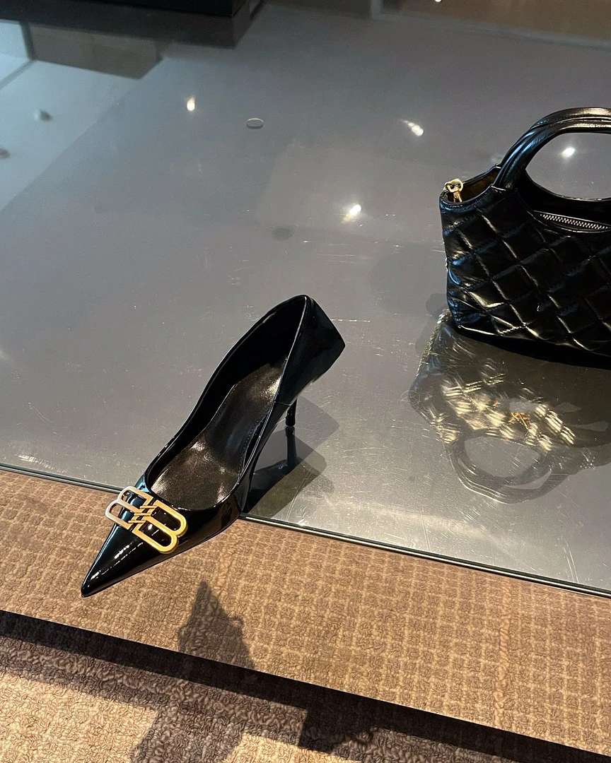 巴黎法式23ssBB漆皮气质高跟鞋细跟尖头鞋浅口气质女士单鞋女春秋