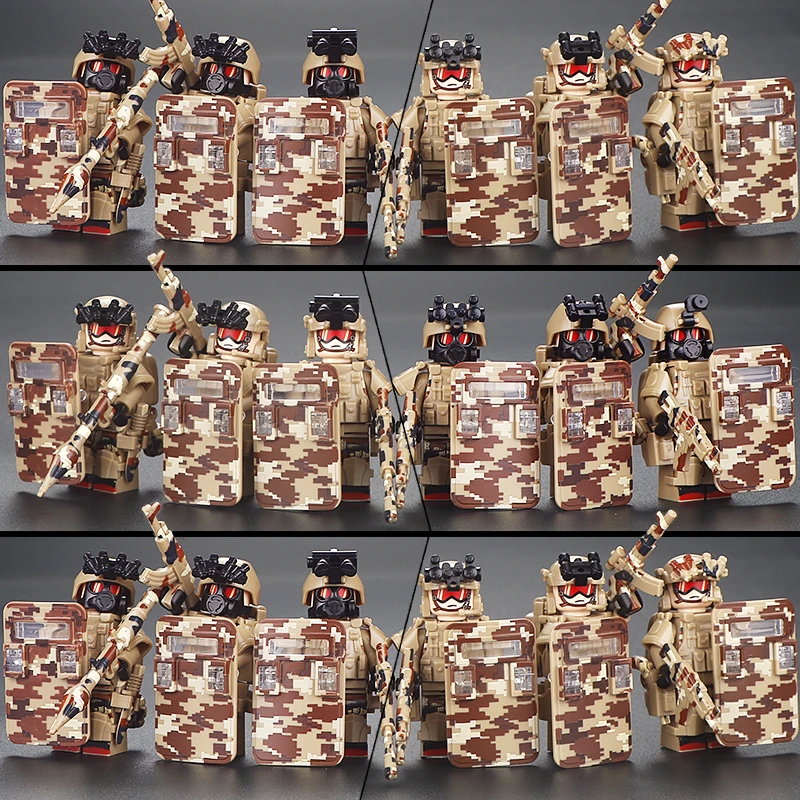 中国积木重装特种兵军事人仔武装部队盾牌士兵儿童拼装男孩子玩具
