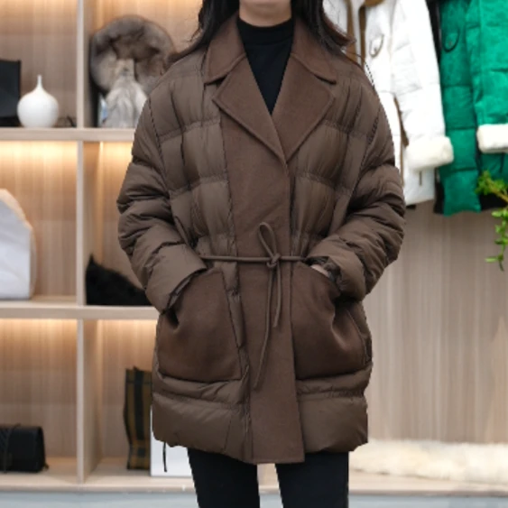 高端欧货2023洋气冬装拼接冬季白鸭绒轻薄中长款保暖羽绒服16607