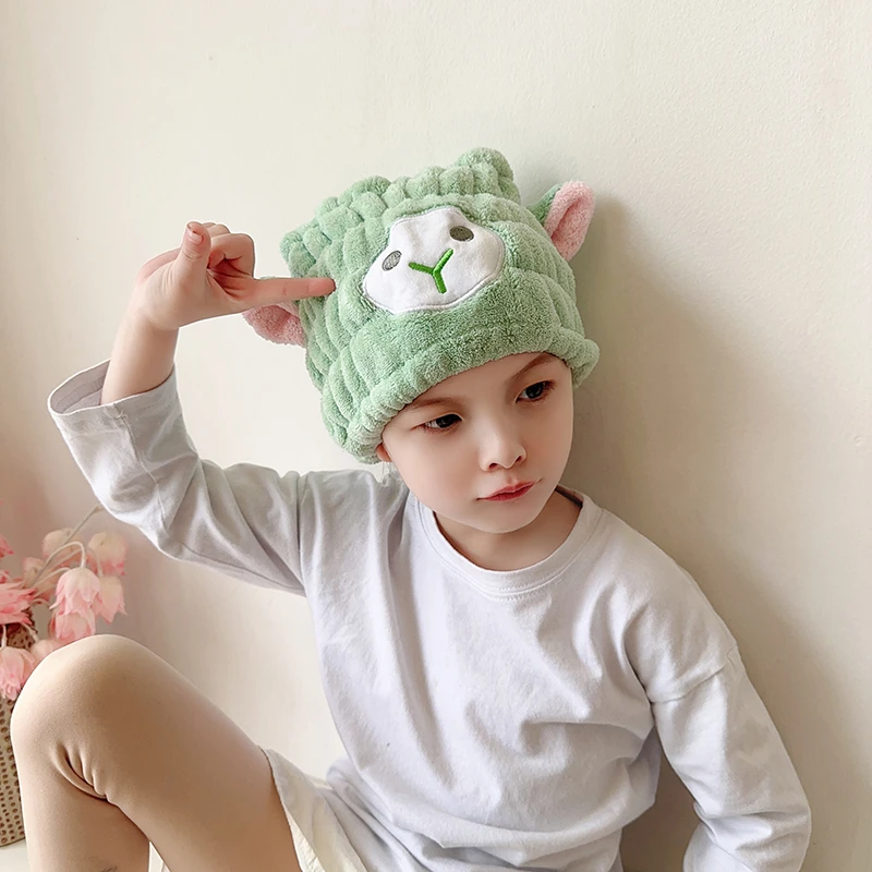 干发帽亲子款珊瑚绒浴帽可爱小羊卡通儿童成人女速干干发帽干发巾
