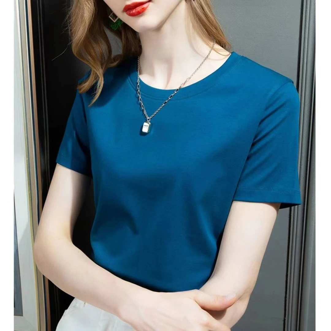 时尚大码洋气纯棉百搭夏季半袖宽松纯色圆领