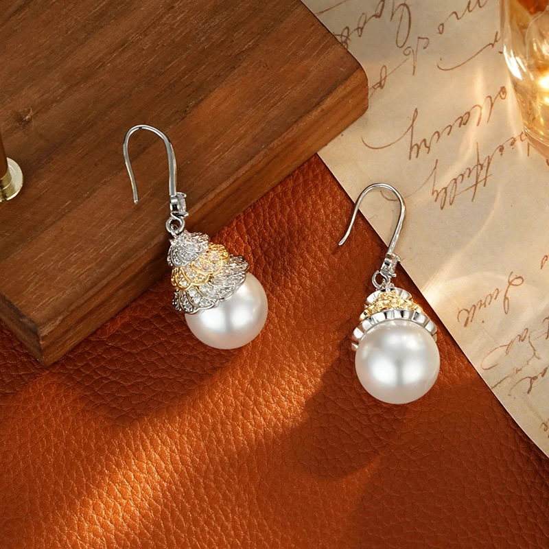 铜合金合成锆石耳饰 5741欧美时尚高级轻奢耳环简约珠珠气质耳坠