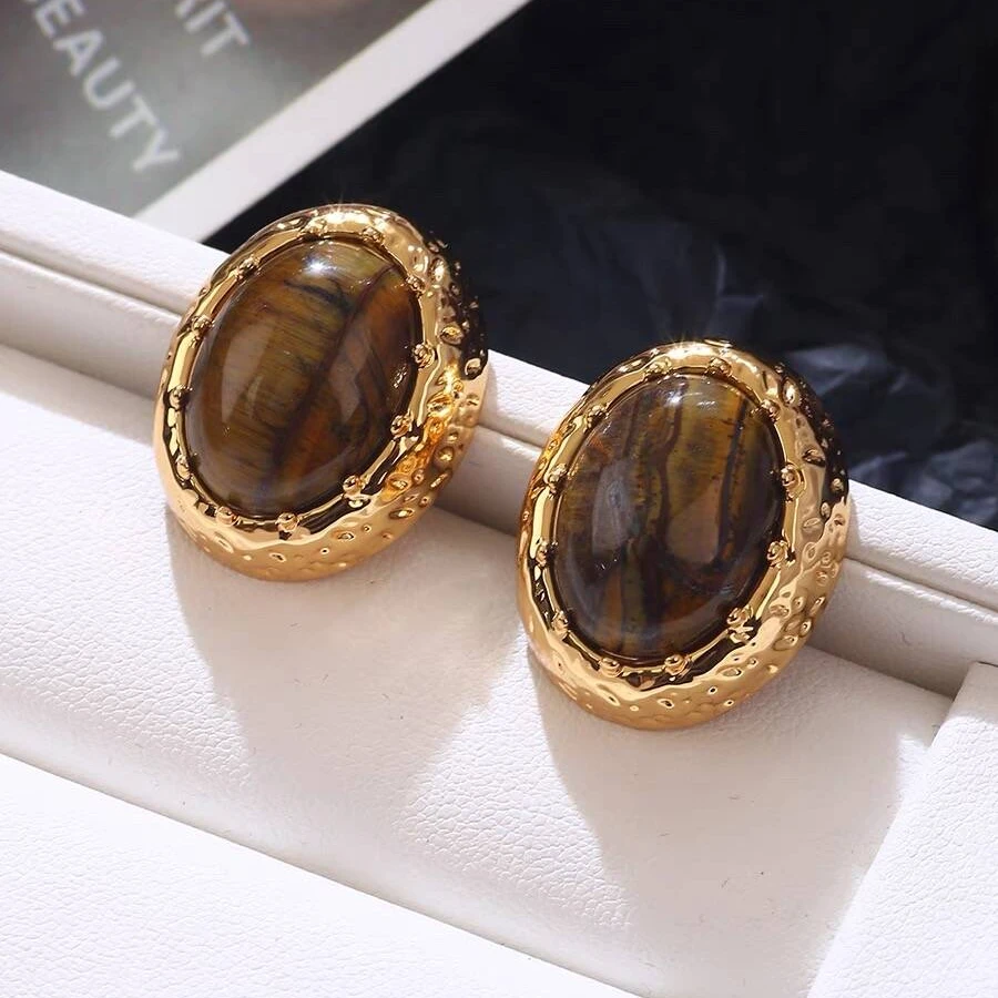 铜合金耳饰 8097 小众独特美拉德椭圆重工耳钉轻奢高级感气质耳环