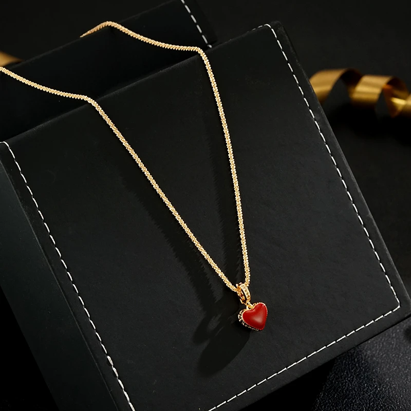 铜合金项链 28 （链长52cm）红色爱心双面两戴极简百搭锁骨链项链