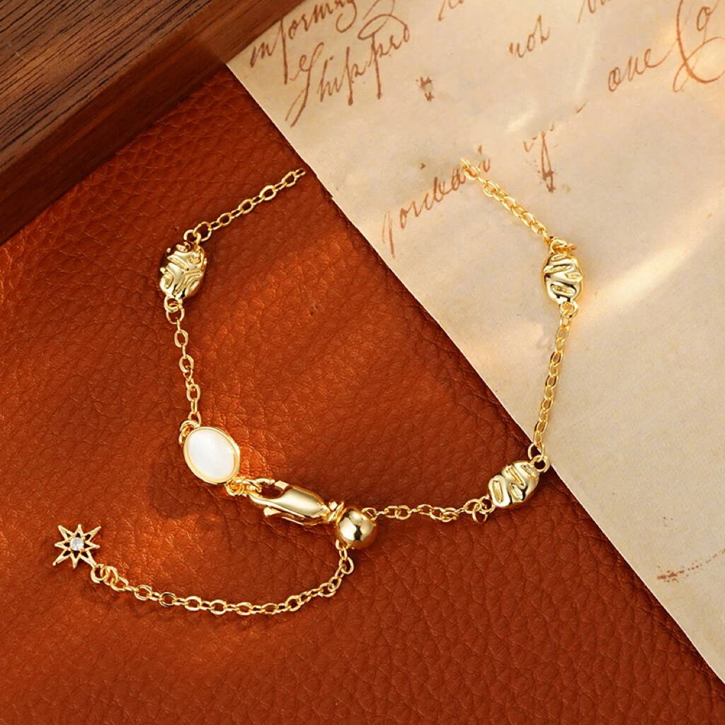 铜合金手链 1034 (12＋6cm)【日光极星】轻奢小众时尚百搭简约手链