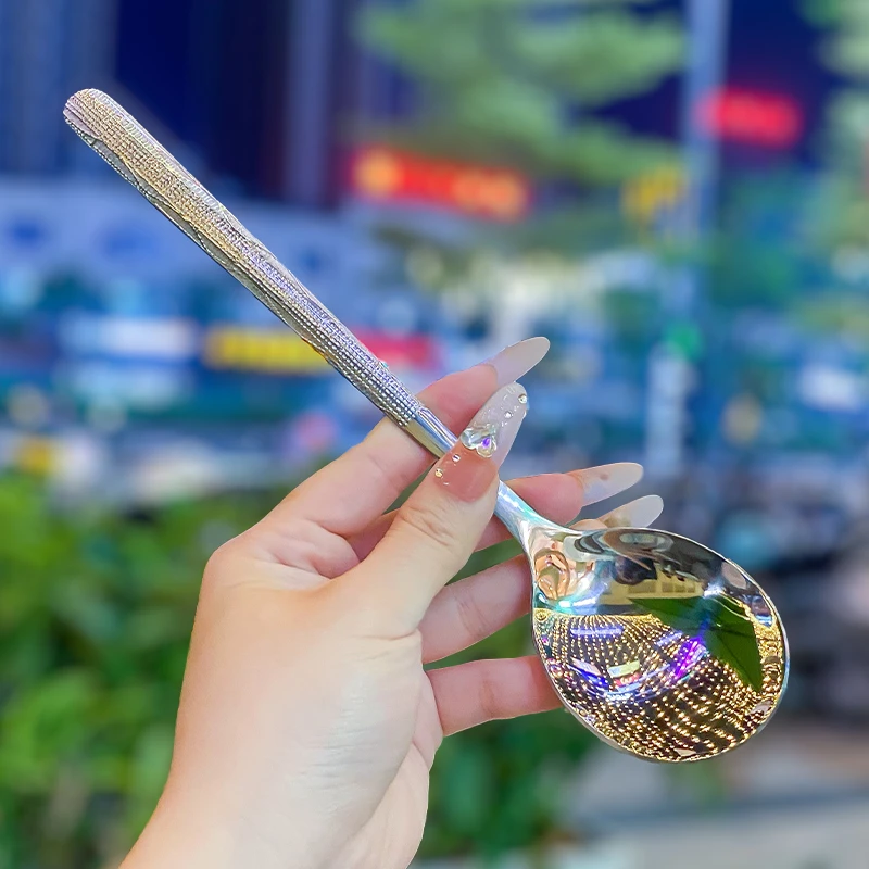 不锈钢西餐勺主餐吃饭勺子冰纹勺喝汤扒饭神器升级锤纹款高颜值