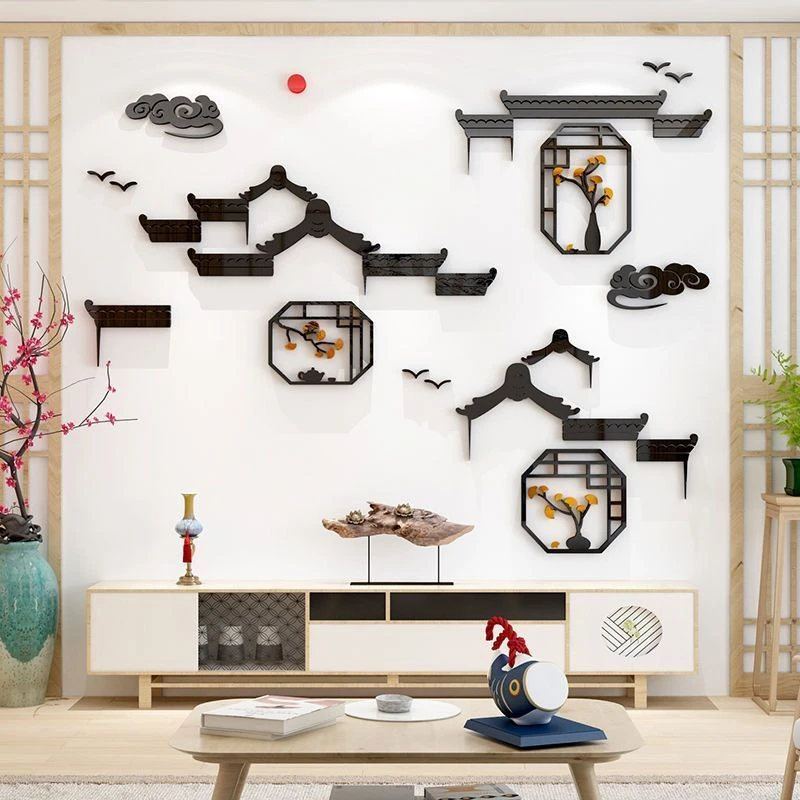 茶室背景墙装饰茶叶店茶楼馆墙壁贴画布置用品创意3d立体贴纸自粘