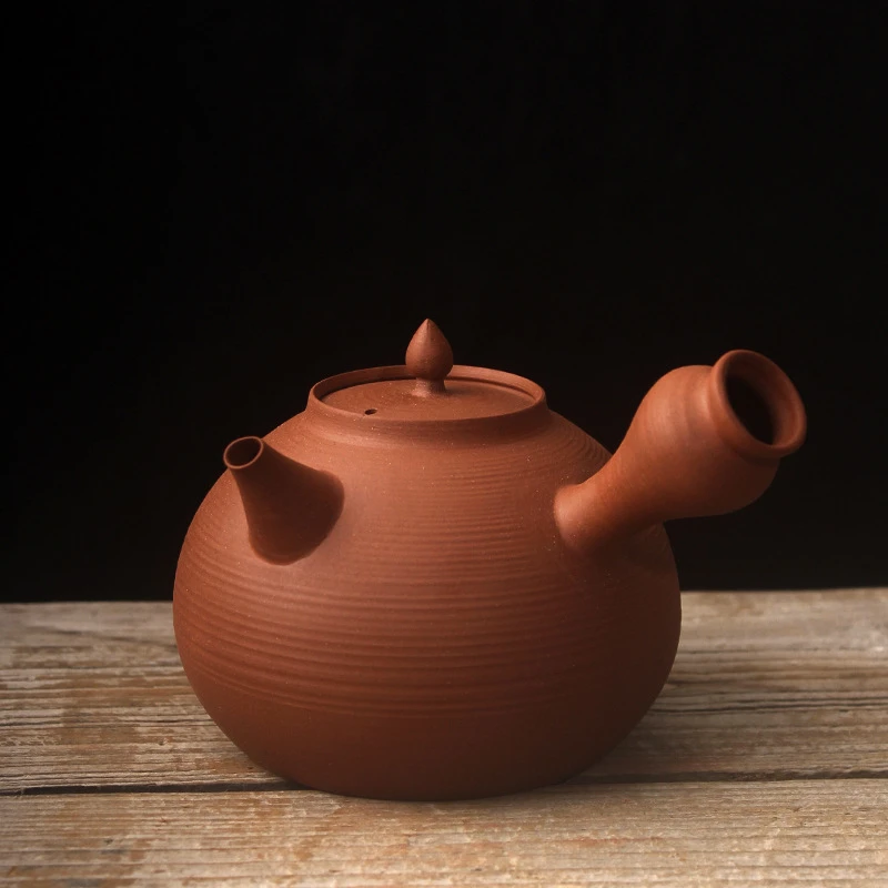 潮州手拉砂铫壶侧把壶烧水煮茶壶迷你小号红泥陶壶日式家用煮茶器