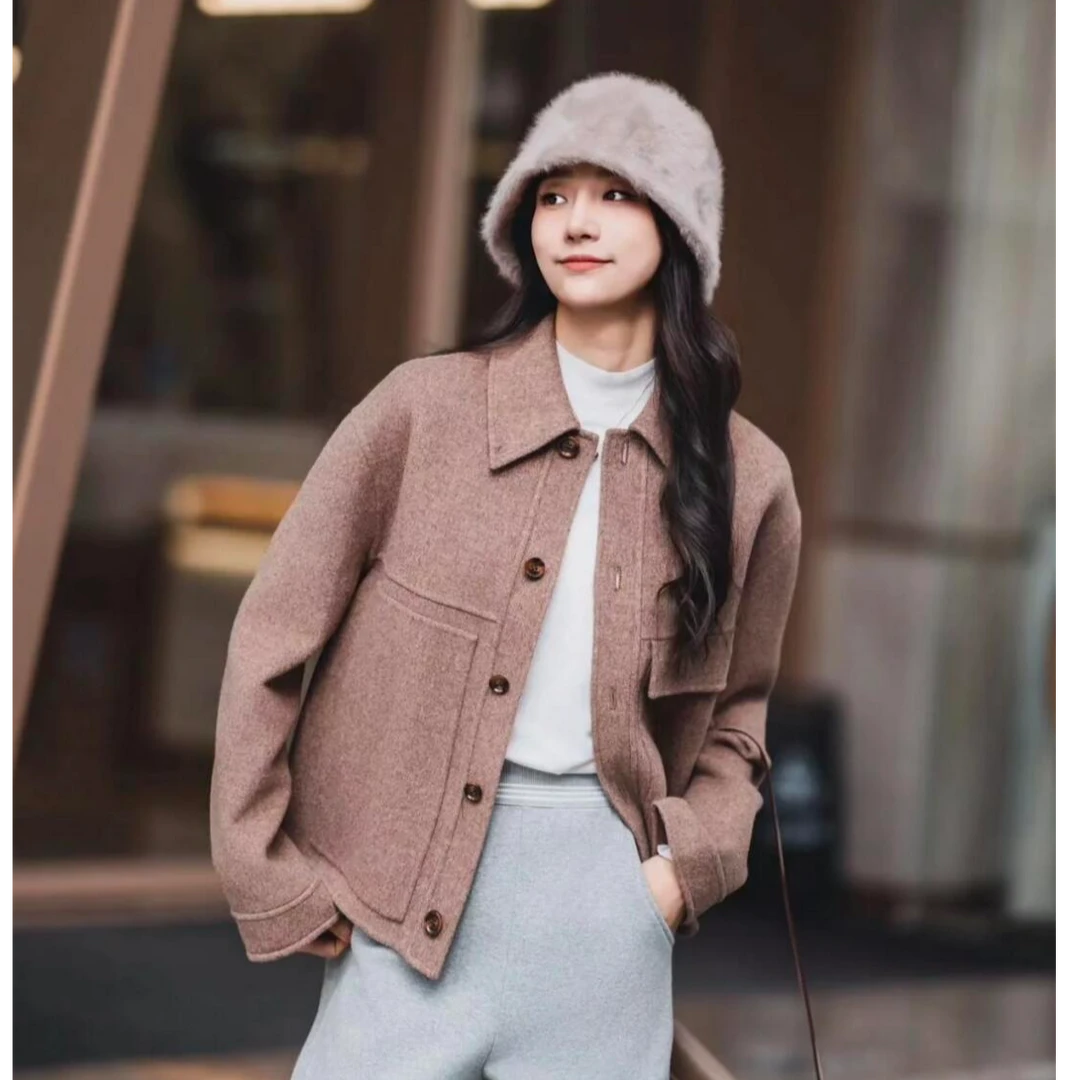 GIRDEAR/哥弟 1400703  新款秋冬女士气质百搭显瘦双面呢短款外套