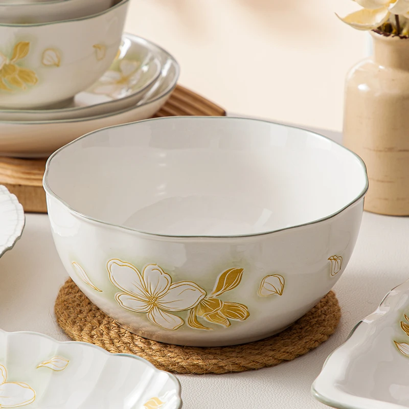 【黄金叶】8英寸陶瓷高级感汤碗高颜值小清新图案大容量汤碗轻奢