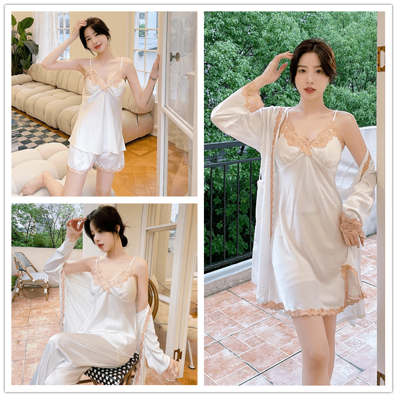 2024年新款性感睡衣女夏季薄款吊带睡裙五件套带胸垫家居服