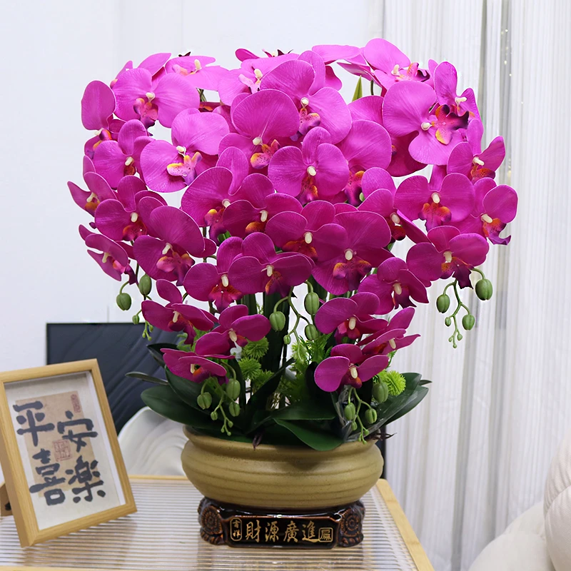 高档大盆仿真手感PU蝴蝶兰花客厅装饰电视柜玄关假花店铺开业摆件