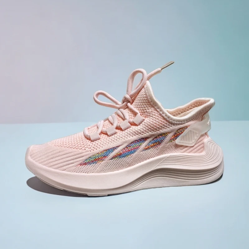 女生运动飞织休闲百搭舒适透气跑步鞋Z10-【粉/黑】