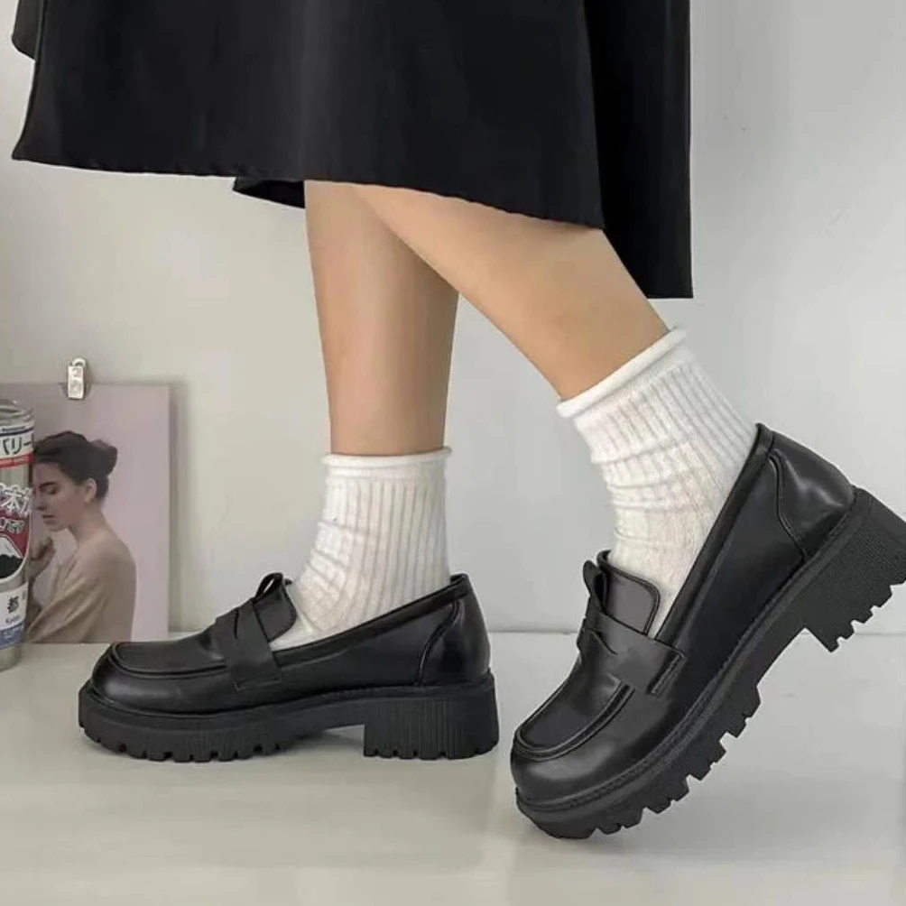 OuShiYuan/欧诗媛春夏厚底尤莱特小众跟鞋复古英伦风乐福鞋2817