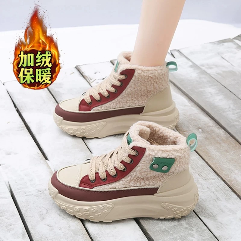 【女生高帮加绒老爹鞋】秋冬学生休闲小白鞋厚底板鞋K6701