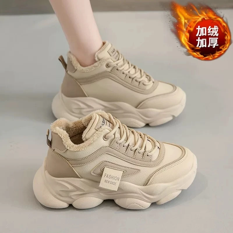 【女生高帮加绒老爹鞋】秋冬学生休闲小白鞋厚底板鞋FB8818-1