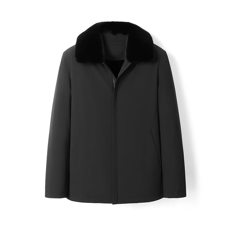 黑色短款翻领水貂貂绒内胆尼克服男装987608