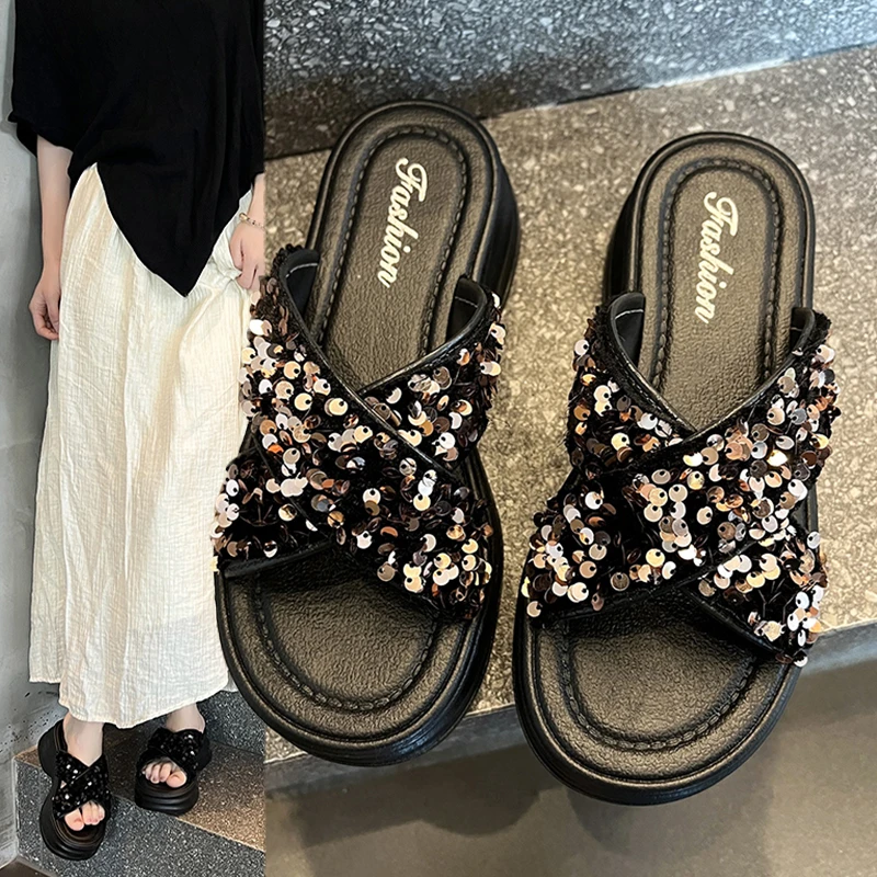 2024新款夏季百搭828-3交叉亮片时尚外穿小香风女鞋