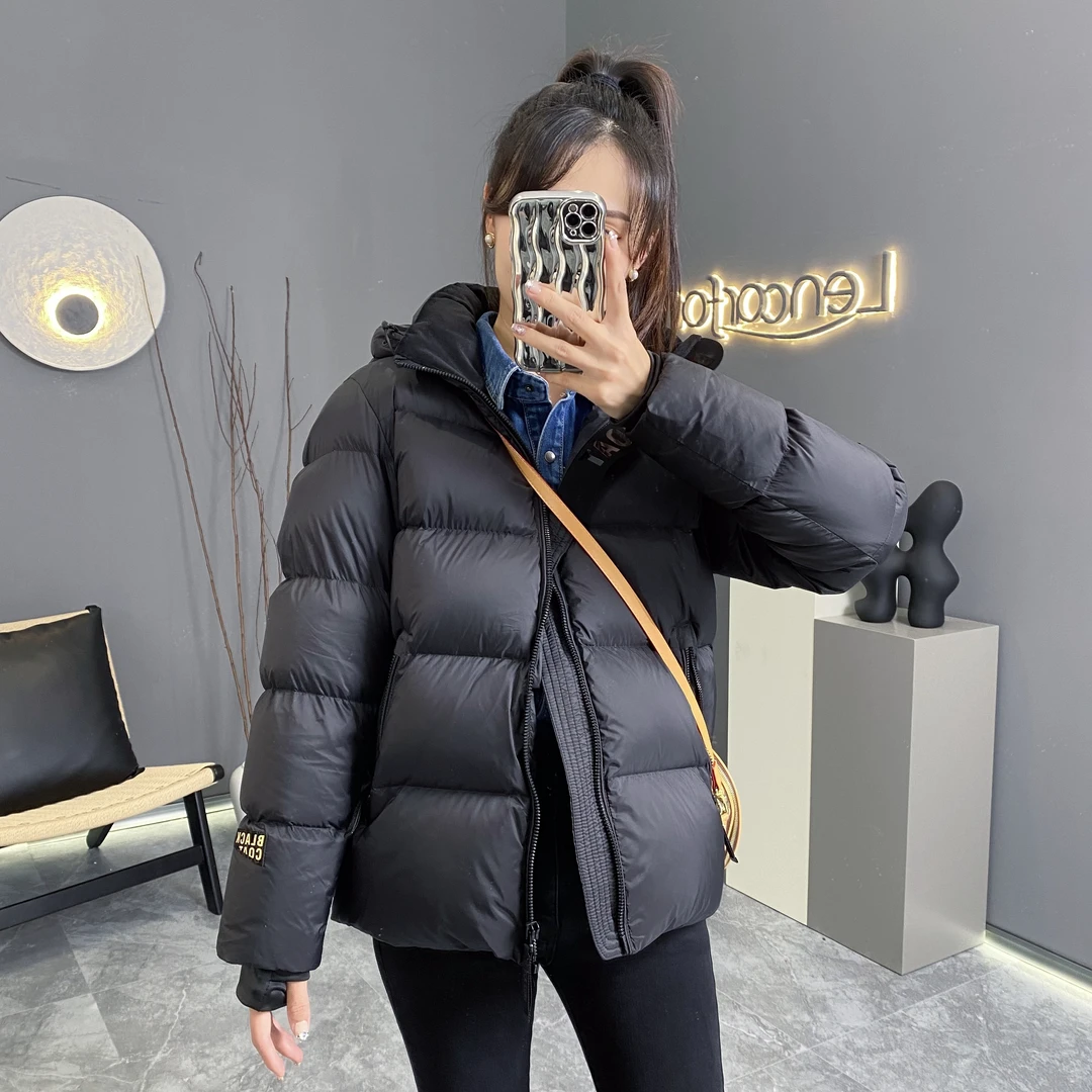 黑色金标白鹅绒加厚短款情侣羽绒服女冬季保暖外套男女同款情侣款