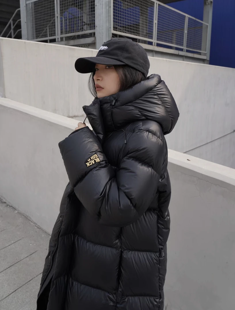 95%白鸭绒黑色金离子加厚中长款男女羽绒服冬季