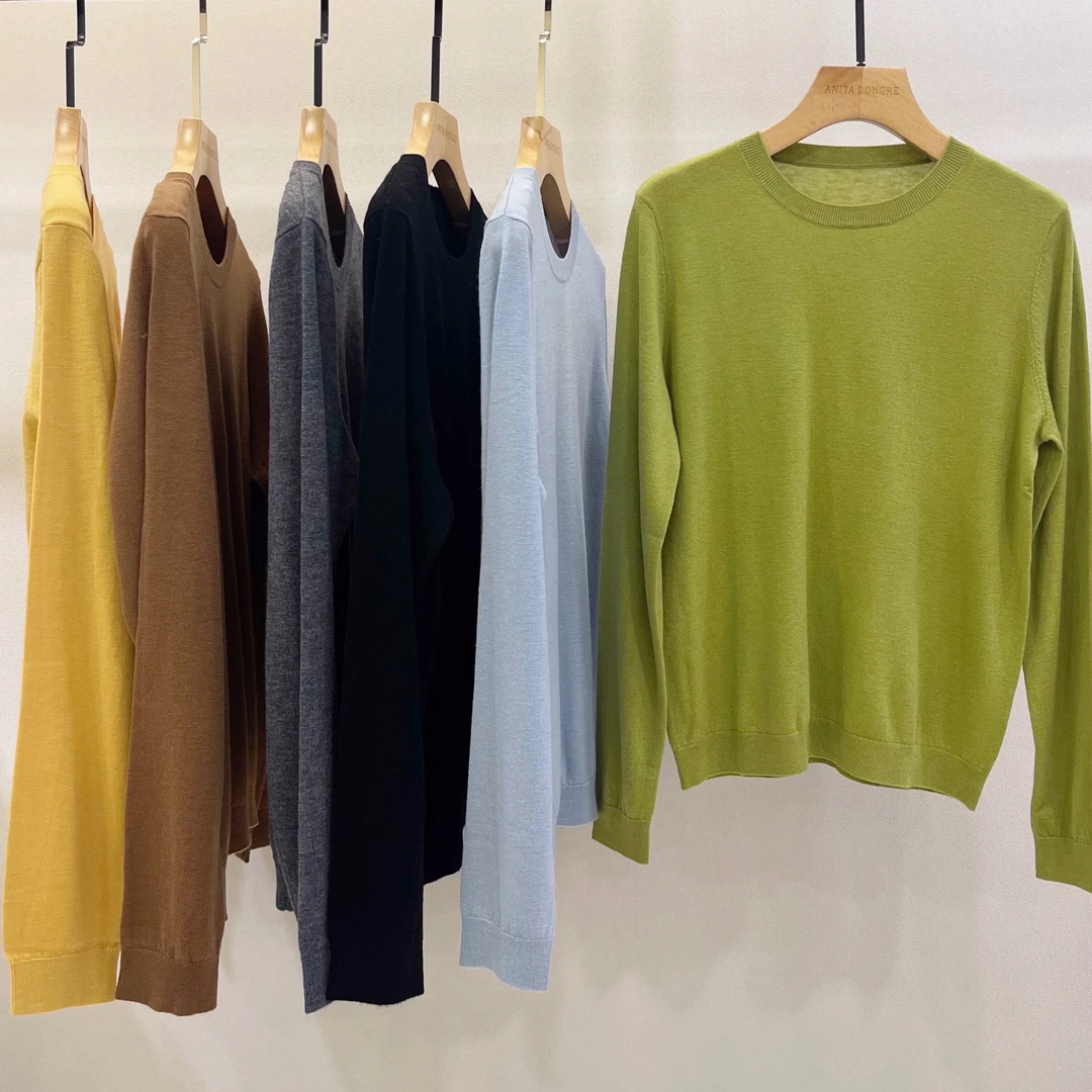 低圆领美丽诺羊毛针织薄毛衣简约百搭