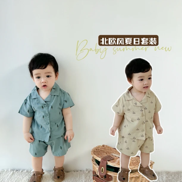 4.25婴幼儿夏季北欧风西装领短袖短裤套装儿童翻领宝宝休闲韩版