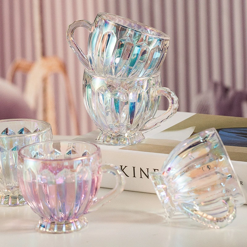 9.9/4只轻奢炫彩钻石把手杯客厅玻璃水杯套装家简约用高颜值