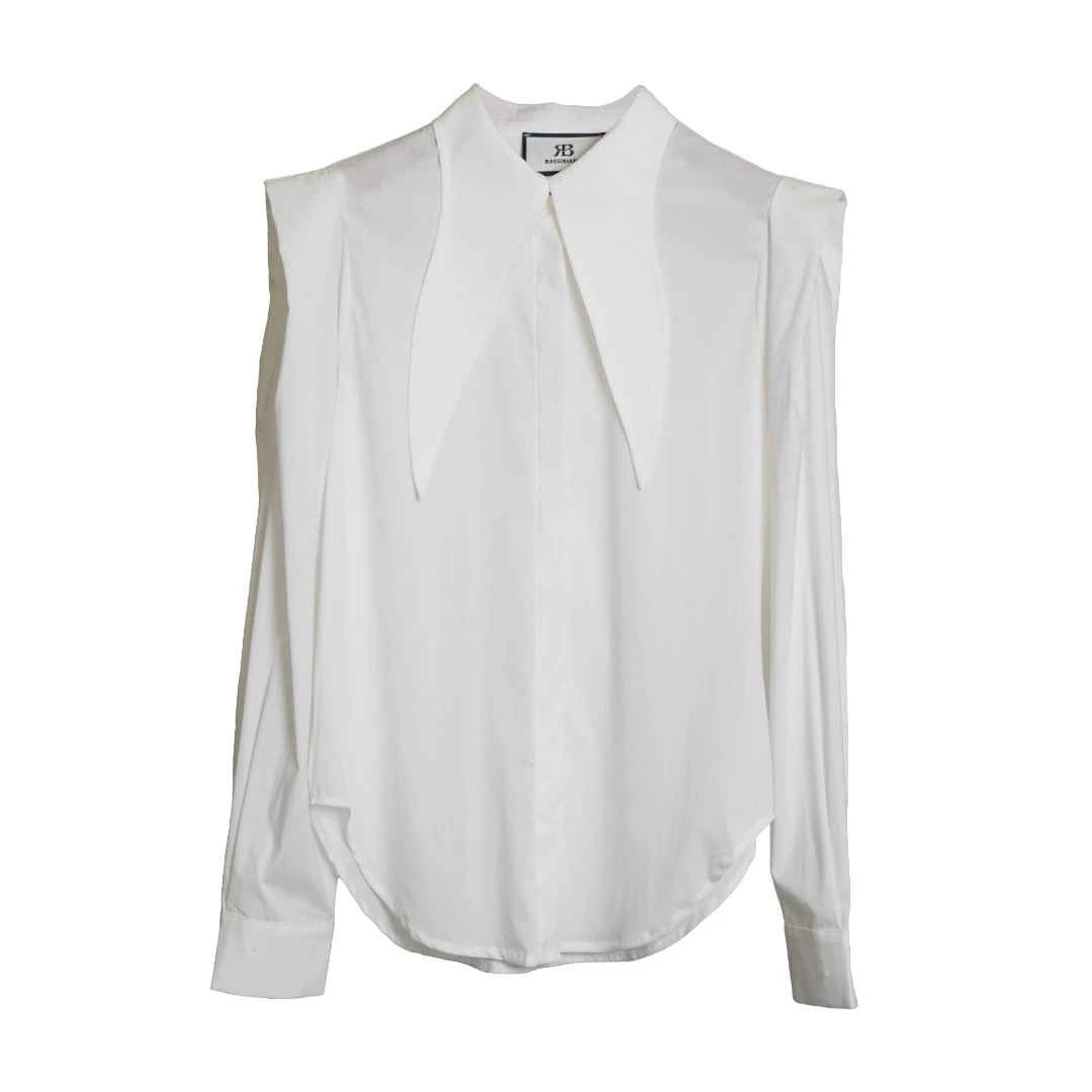 文文【BASSIRIANA】高级感绿色收腰尖领纯色衬衫女设计感衬衫210445