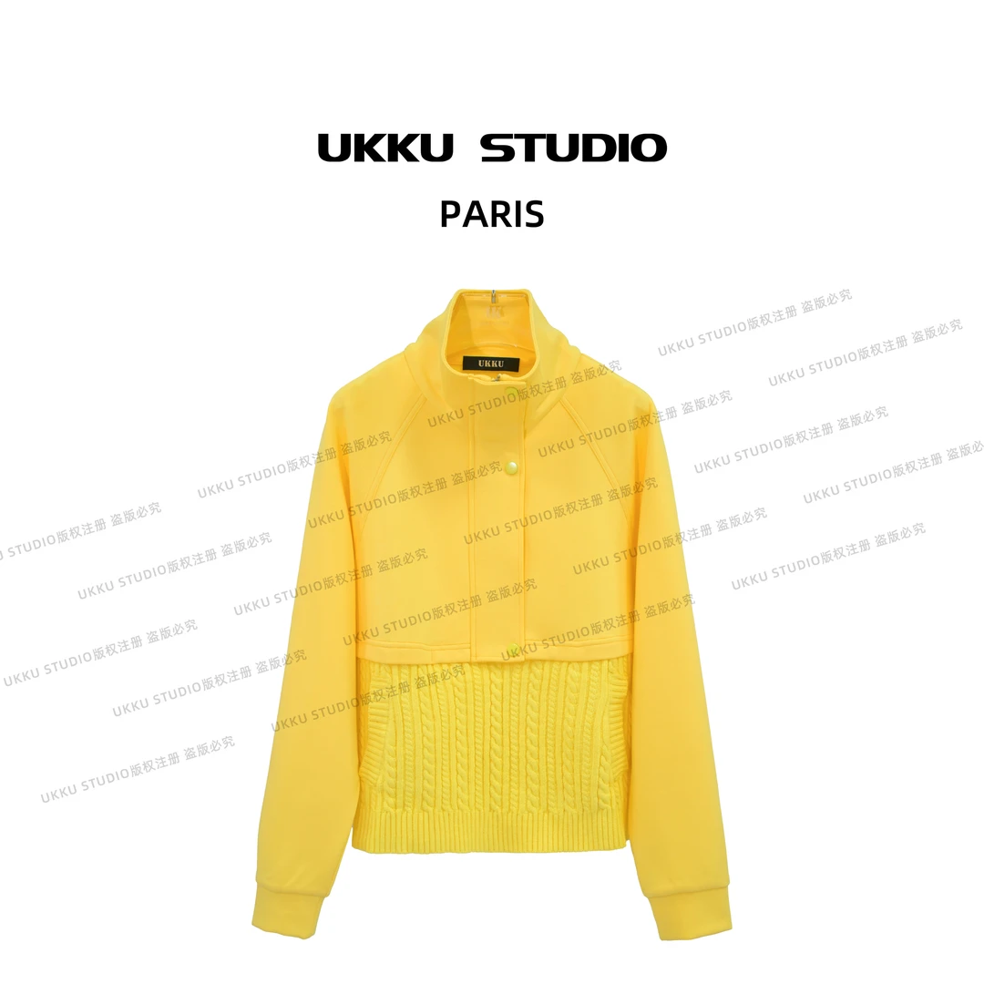 一诺【UKKUSTUDIO】时尚卫衣拍拼接羊毛衣透气休闲气质长袖512962