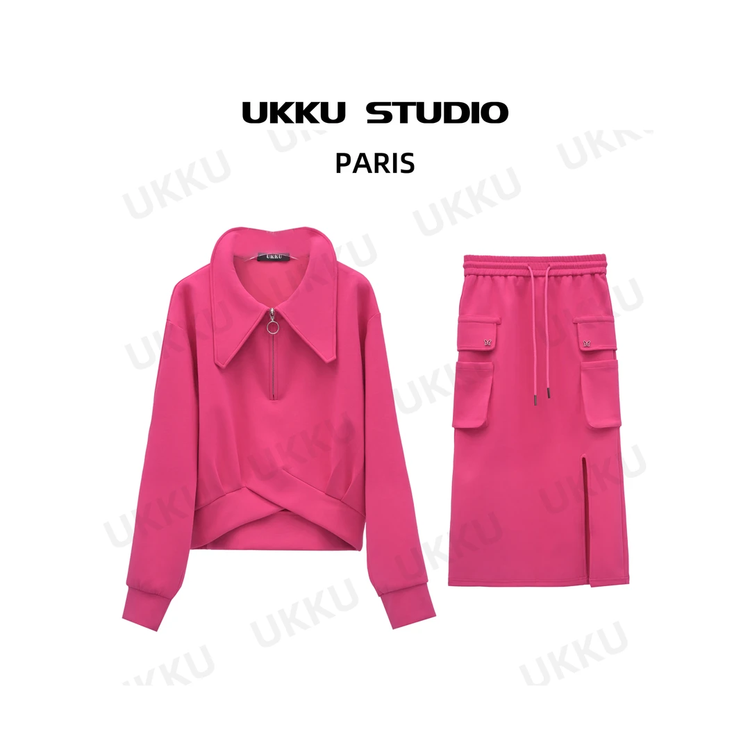 千千【UKKUSTUDIO】秋季法式慵懒风复古卫衣套装612745