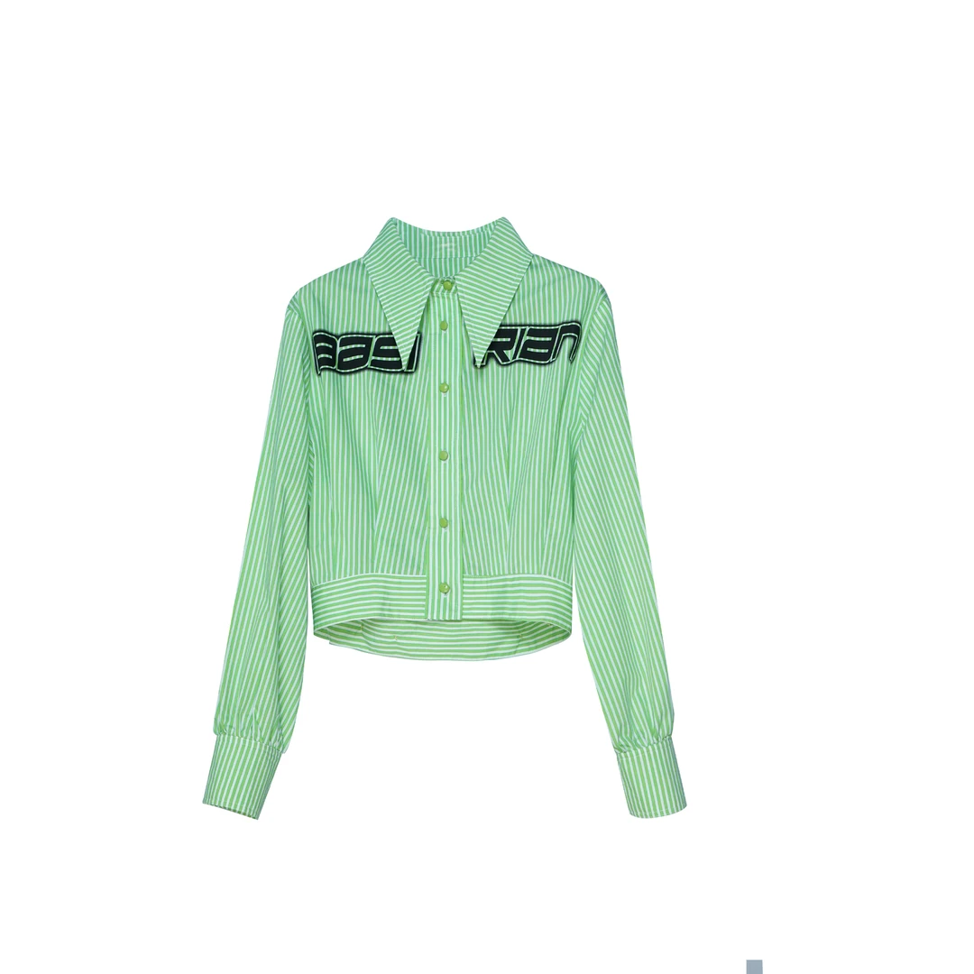 一诺【BASSIRIANA】夏季小众修身设计感衬衫时尚翻领条纹衬衫211021