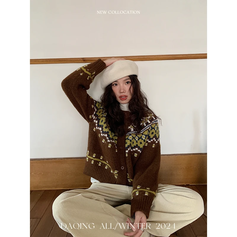 许大晴【费尔岛】复古圆领羊毛圣诞氛围毛衣长袖D4A124