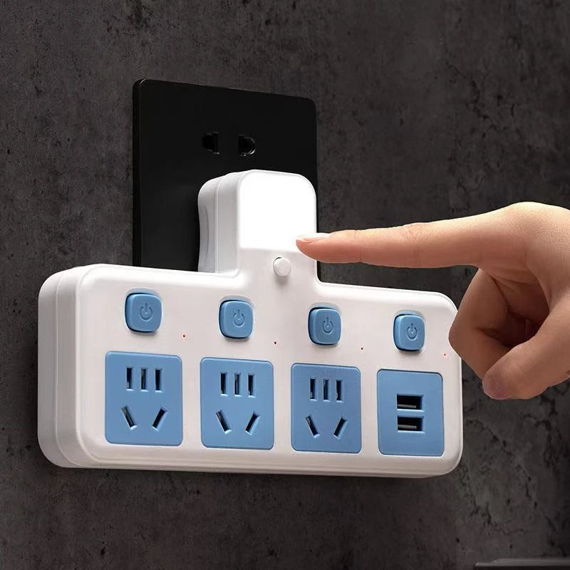 正品】家用大功率插座转换器夜灯USB独立开关多功能一转多位排插头