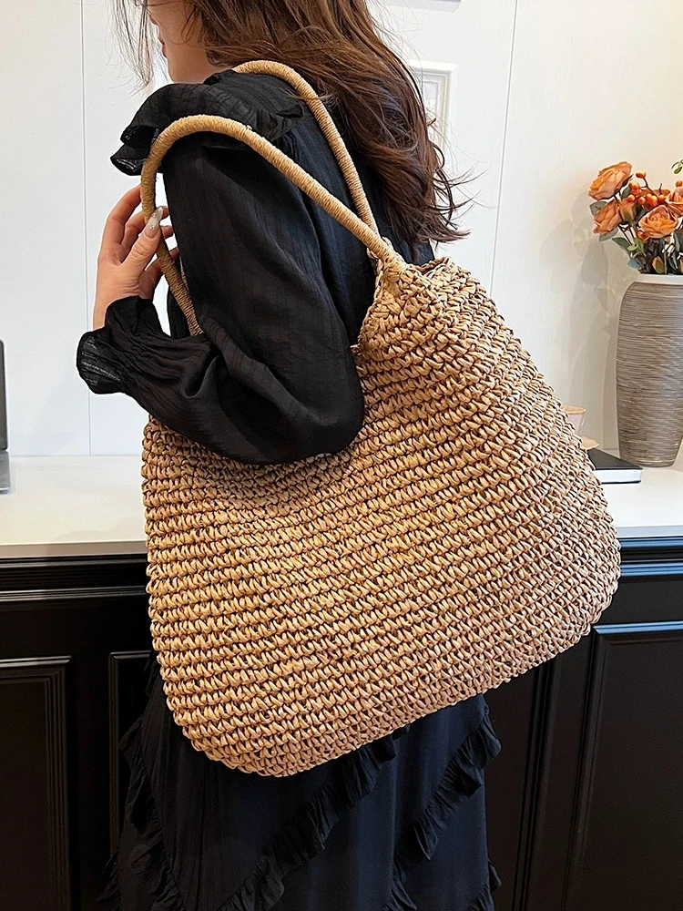 【知夏】夏季休闲草编包度假风手工包小众环保大容量手提包百搭甜美