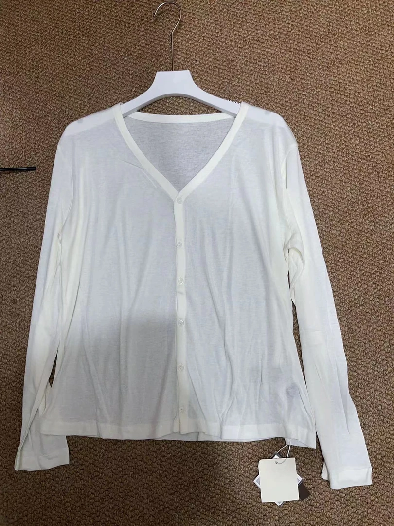 9724柔软轻薄纯色薄款长袖开衫夏季宽松白色针织时尚打底女士