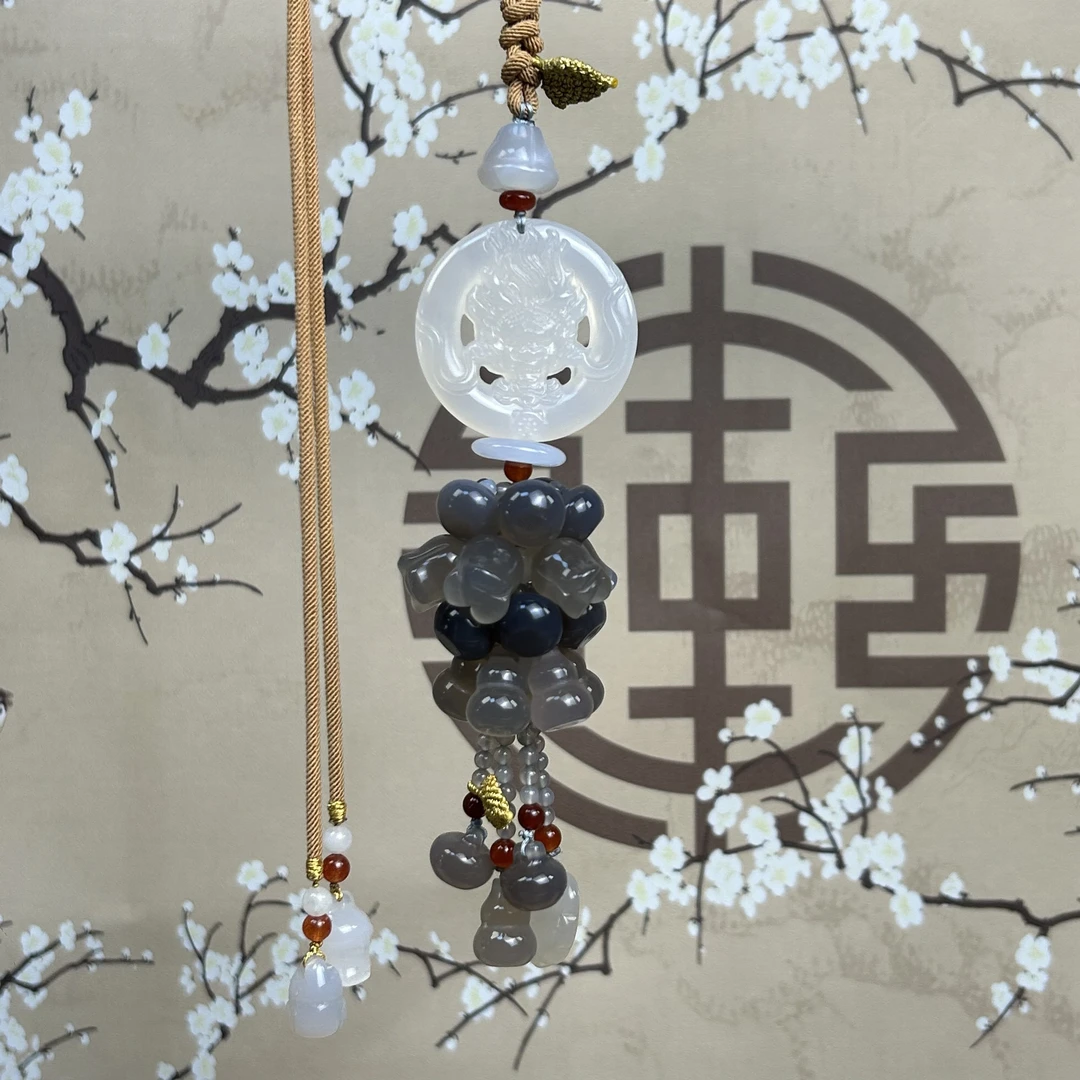 匠艺玉作玛瑙玉髓手工编织龙牌挂件平安果风铃花编制吊坠车挂挂件