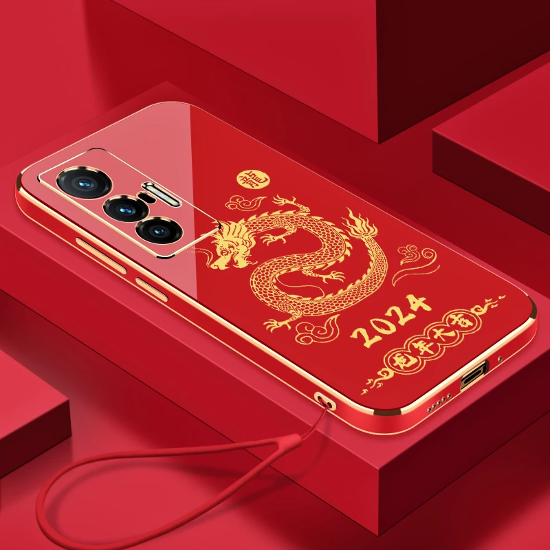 VIVOX70T手机壳2024龙年大吉电镀软硅胶挂绳防摔新年镜头加高保护