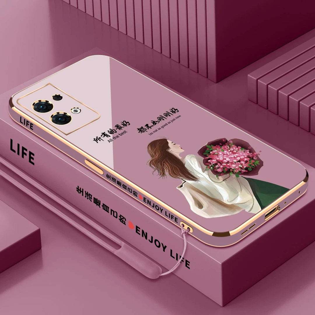 opporeno9pro+手机壳刚刚好挂绳防摔电镀软硅胶超薄时尚镜头保护