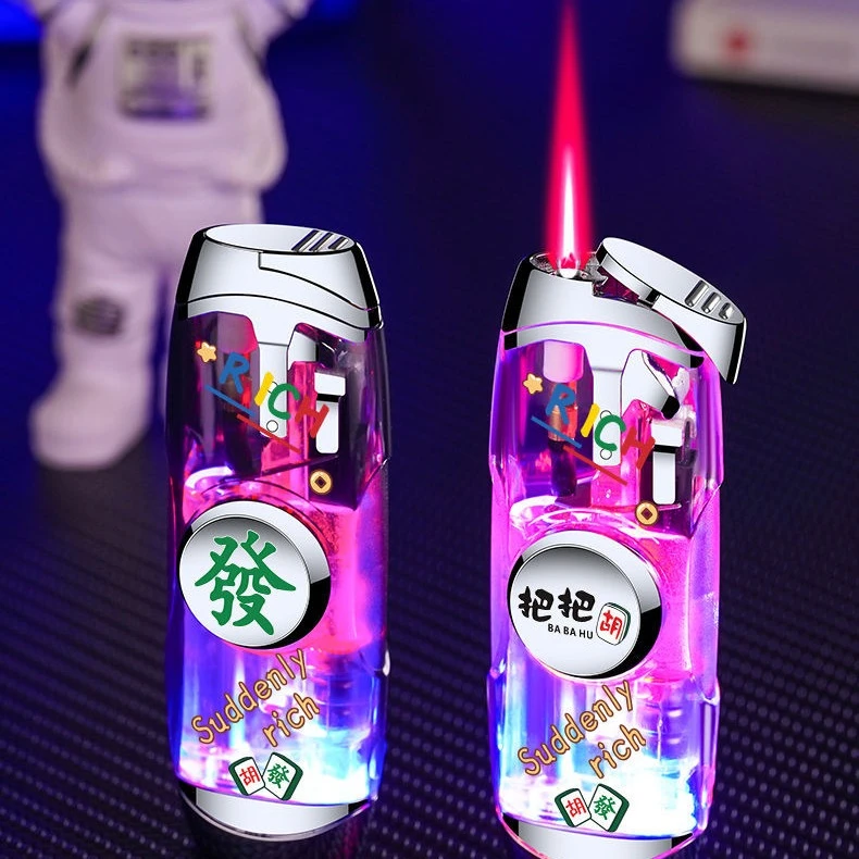 指尖陀螺打火机防风炫酷带彩灯高颜值个性男友潮礼物透明打火机