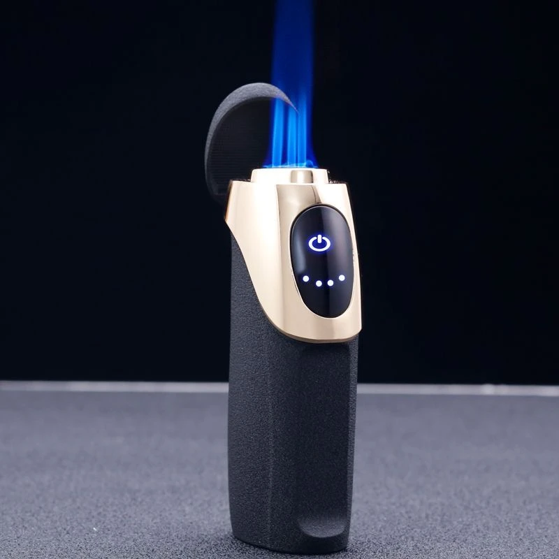 新款点火充气打火机海豚防风触摸感应三直冲送礼