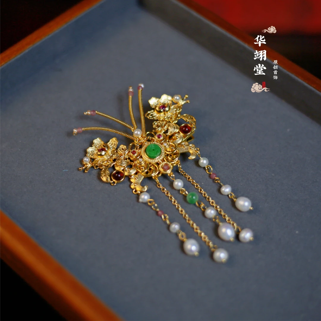 铜合金婚庆饰品 华翊堂新款花蝴蝶流苏发夹发簪