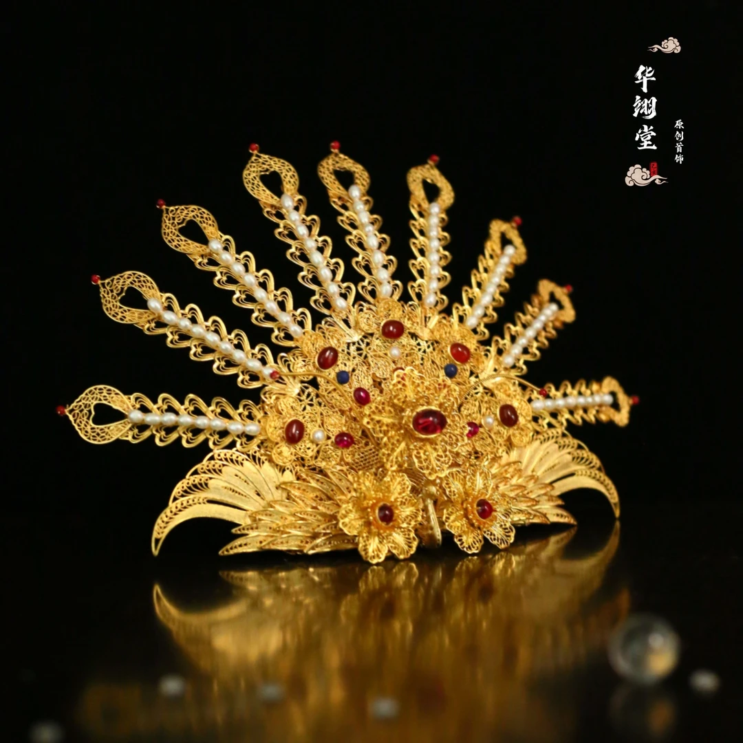 铜合金婚庆饰品 华翊堂仿花丝「女儿国」重工凤凰发冠