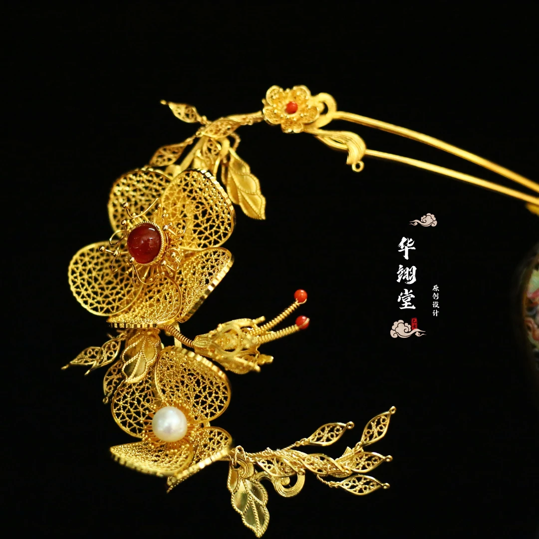 铜合金婚庆饰品 华翊堂古风原创汉服配饰镀真金「璇玑」发饰