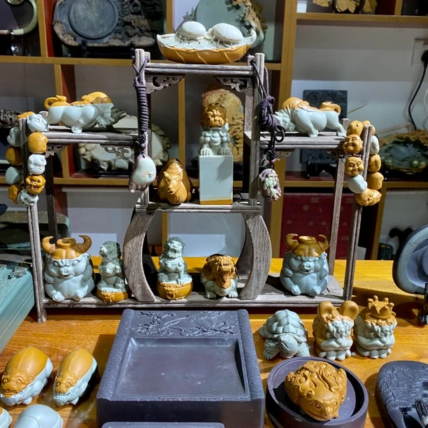 天然石小茶宠雕塑精美桌面摆台付米链接工艺品