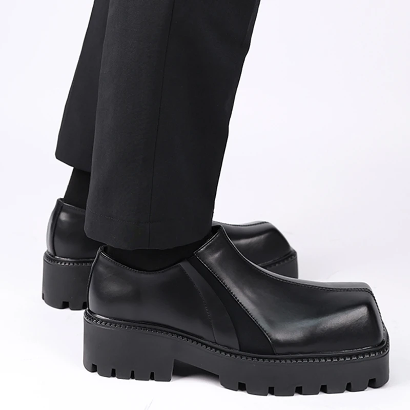 高级感厚底男士皮鞋乐福鞋男休闲韩版一脚蹬套脚方头增高懒人鞋