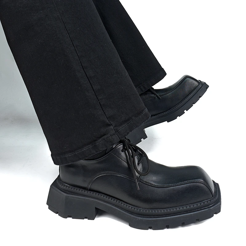 小众设计皮鞋男方头德比鞋正装商务休闲软面皮鞋英伦风厚底西装鞋
