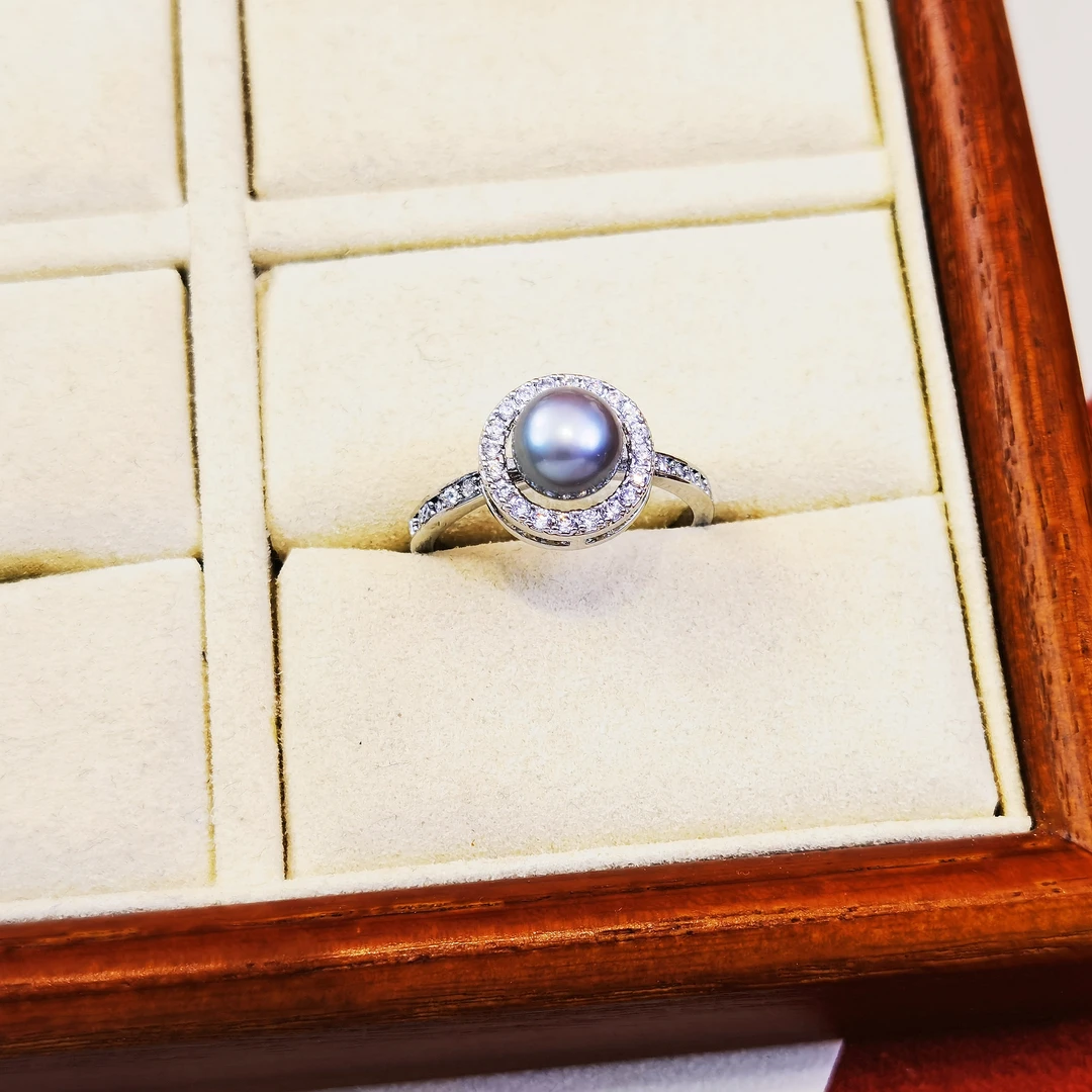 清沧 天然可刮粉真淡水珍珠 7-8mm王妃款珍珠戒子开口可调节 8003